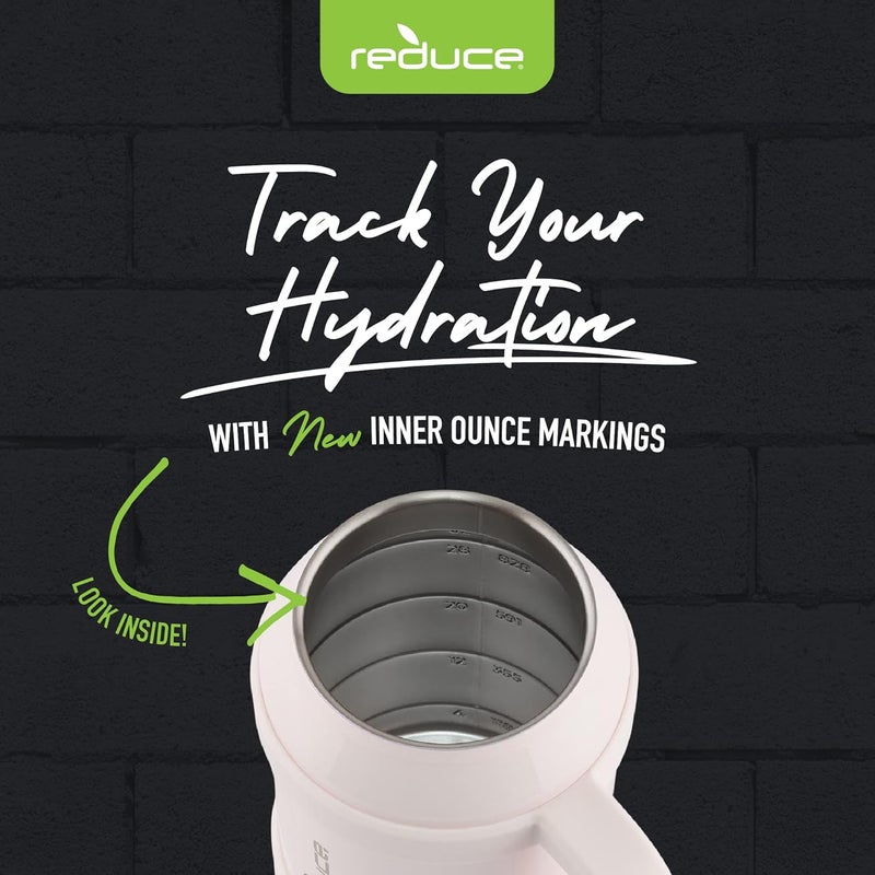 Reduce Reusable 32 oz Cold1 Water Tumbler – Ergonomic Handle – Double-Wall Insulation – Sturdy Desktop/Tabletop Mug with Lid and Straw – BPA-Free – Stainless Steel for Gym, Home, or Office– Cotton - Image 4